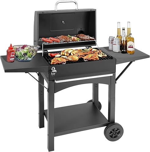 Parrilla de carbón con estante lateral, área de cocción de 353 pulgadas cuadradas, parrilla grande para ahumar con estante de calentamiento,