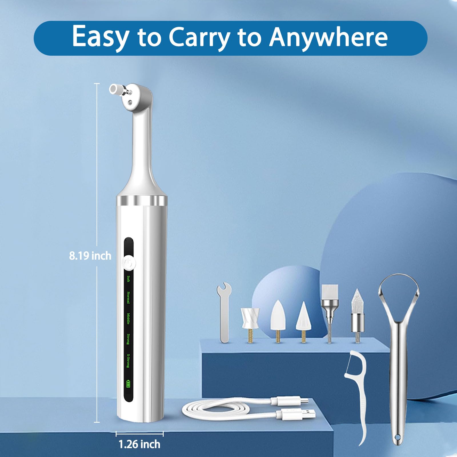 Pulidor de dientes, removedor de placa para blanqueamiento de dientes, herramientas dentales, kit de limpieza de dientes eléctrico con luz LED, 5 modos de velocidad con 5 cabezales de cepillo de