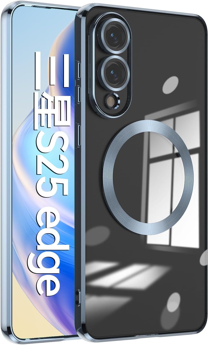 Samsung s25 Edge – ESONG Coque magnétique pour Samsung Galaxy S25 Edge, coque antichoc avec Mag-Safe (chargement sans fil), coque fine en silicone avec protection d&rsquo;objectif d&rsquo;appareil photo, coque de protection transparente – Bleu