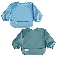 Vista 21 de Tiny Twinkle Babero de bebé a prueba de desorden, paquete de 2 baberos de manga completa, baberos impermeables para niños pequeños, lavable a Carbón