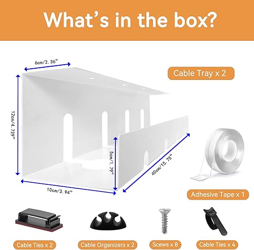 Miniatura 2 de Bandeja de gestión de cables para debajo del escritorio paquete de 2 unidades de 157 pulgadas de grosor de acero de aleación con clips de alambre