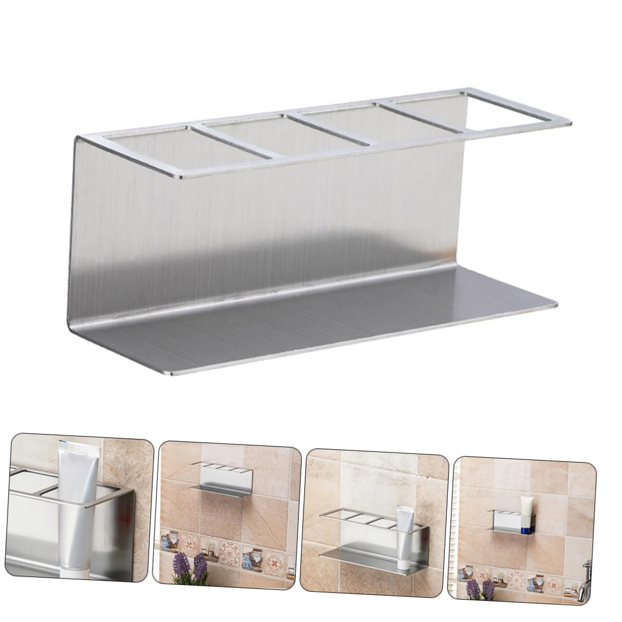 Porta Spazzolini in Acciaio Resistente Da Parete Organizer Per Dentifricio e Spazzolini Con Leggeri Scomparti Per Bagni