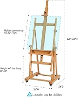 Vista 2 de MEEDEN Caballete de estudio extragrande y resistente con marco en H - Caballete de madera de haya maciza para artista profesional, caballete de arte