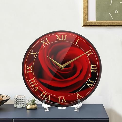 Miniatura 6 de ALAZA Reloj de pared con diseño de rosas rojas, funciona con pilas, silencioso, sin tictac, para decoración de sala de estar, 12 pulgadas 9.5