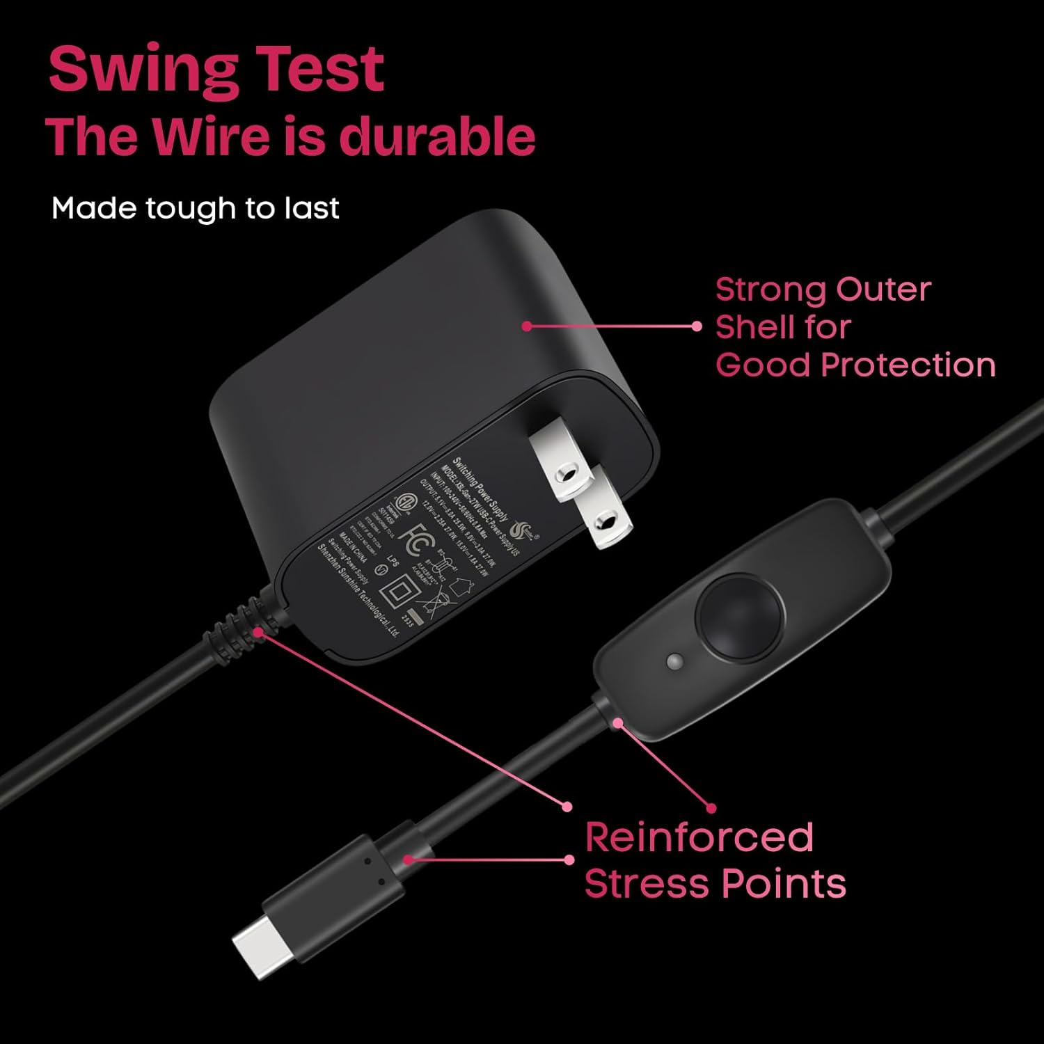 27W PD USB-C Switch Power Supply for Raspberry Pi 5, 5.1V 5A 27W GaN PD Power Supply for Raspberry Pi 5 16GB/8GB/4GB/2GB (ETL Listed) - 7