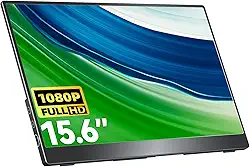 cocopar Travel Monitor – Upgraded 15.6 Inch 1080P FHD HDR IPS Ultra Slim USB-C Portable Display with Kickstand Dual Type-C Mini HDMI Dual Speakers for Laptop PC Mac Surface Xbox PS4 Switch