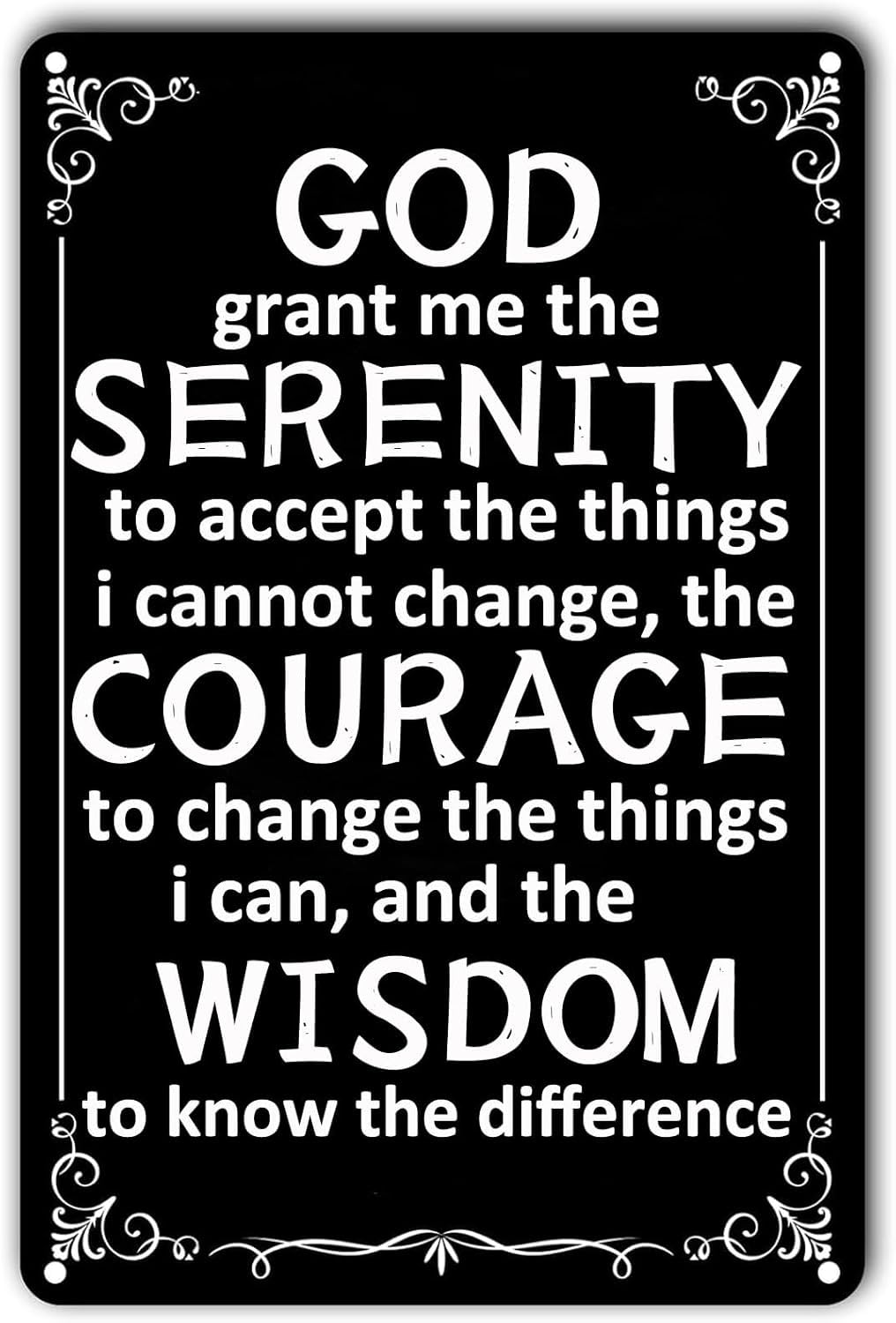 Motivational Wall Art Retro Metal Sign, God Grant Me The Serenity To Accept The Things I Cannot Change Tin Painting for Home Office Bar Pub Cafe Tin Plaque Decor 8 X 12 Inch
