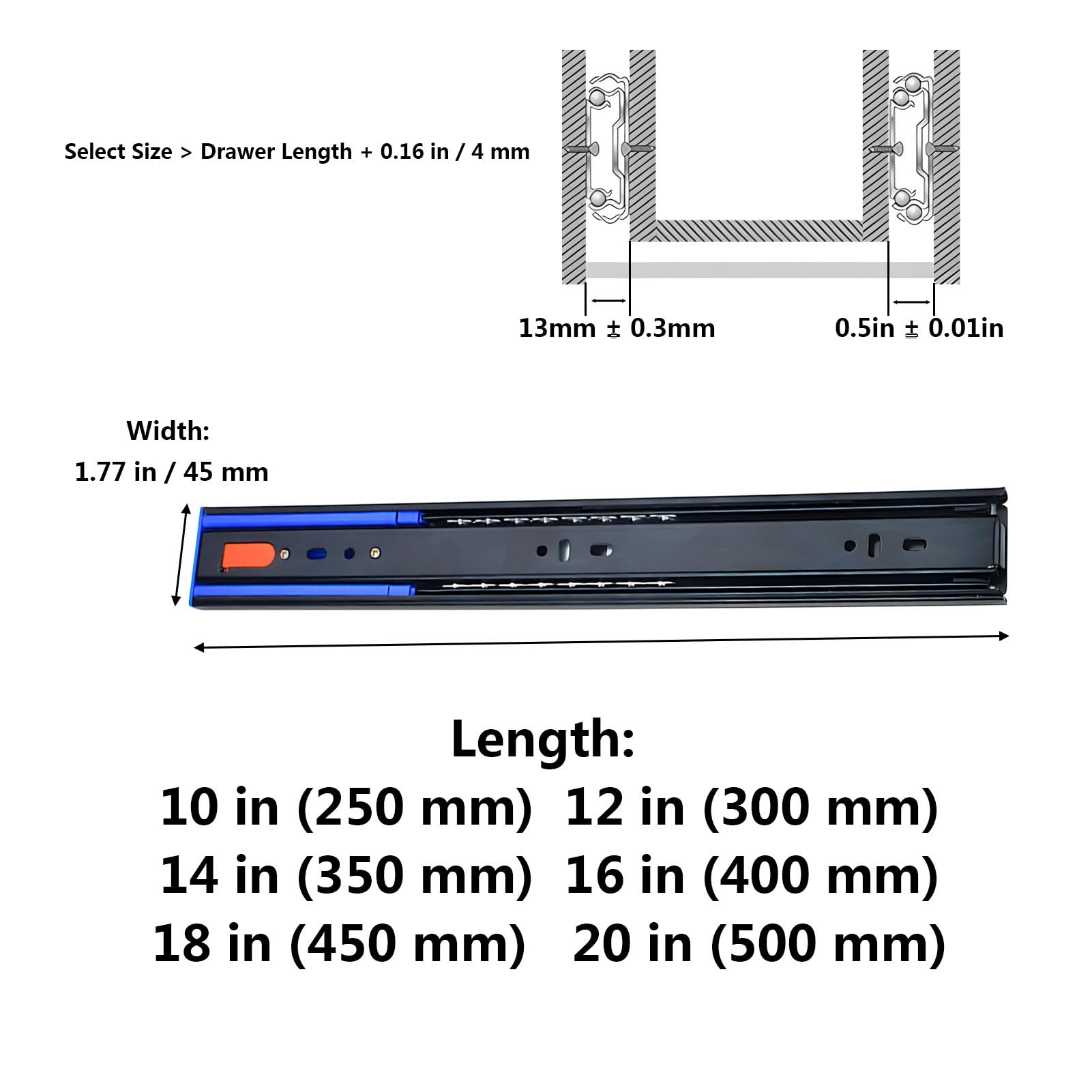 1 Para Szyny do Szuflad z Cichym Domykaniem, Wytrzymałe Prowadnice do Szuflad Szafek, Nośność 30 kg(18in(450mm))