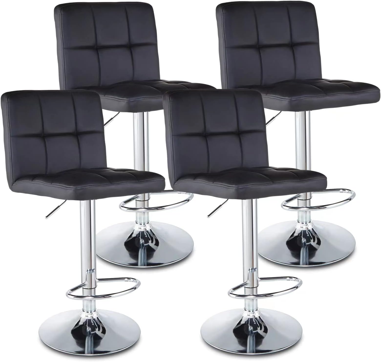 S SINOSOURCE Bar Stools Modern Square Barstools Set of 4 Kitchen Stool Counter Height Adjustable Bar Stool PU Leather Swivel Stools Bar Chairs (Black)