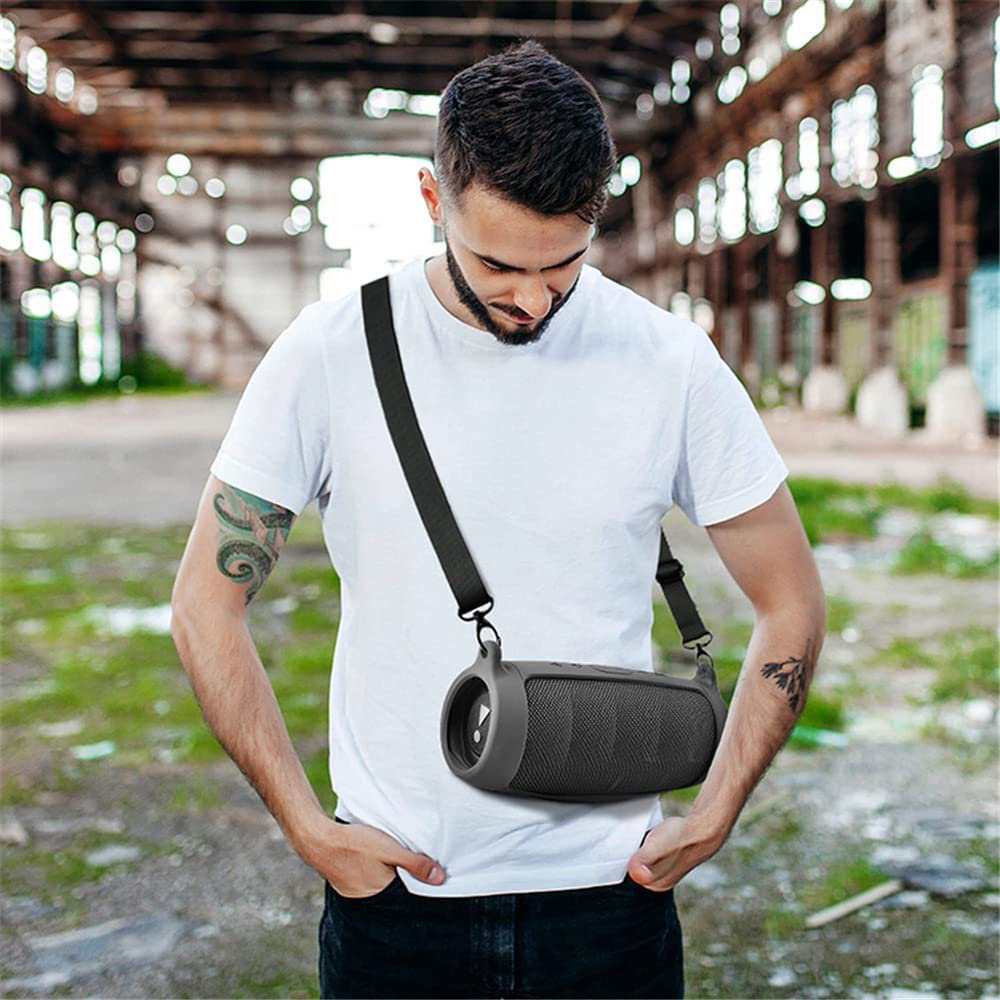 Custodia Protettiva In Silicone Per JBL Charge 5 - Con Tracolla E Moschettone, Leggera E Resistente (Nero)