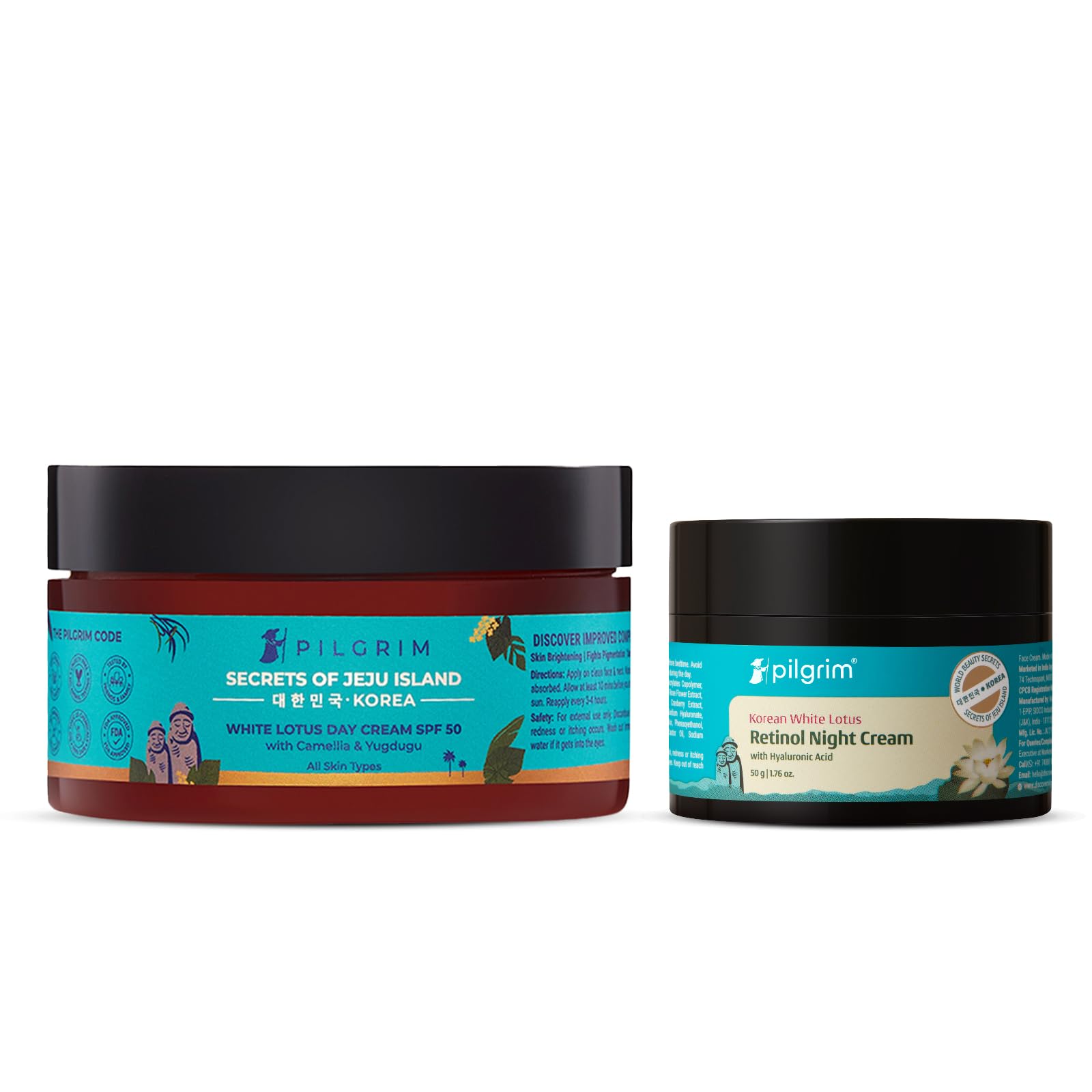 Pilgrim Korean White Lotus Day Cream SPF 50 & Retinol Anti-Aging Night Cream | Day & Night Skin Care Combo