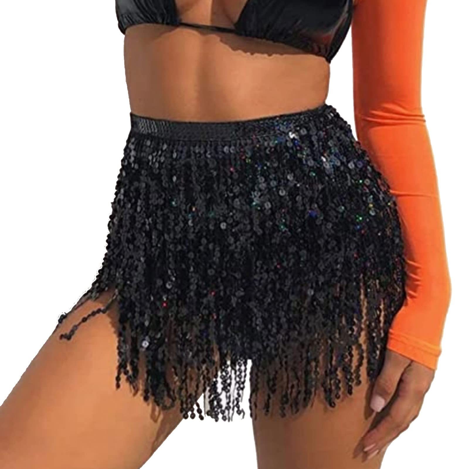 Genérico Mujer Pareos Playa Falda de Playa de Borlas Camisolas y Pareos de Verano Sexy Playa Traje de Baño Bikinis Cover Up Pareo Playa para Mujer Mujer Vestido Corto de Lentejuelas