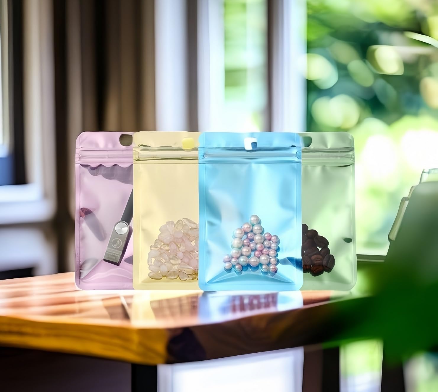 Rimiko 100pcs Reusable Metallic Yellow 3.1"x5.1" Polyethylene Plastic Pouch Resealable Zipper Mylar Bags with Hanging Hole - Image 3