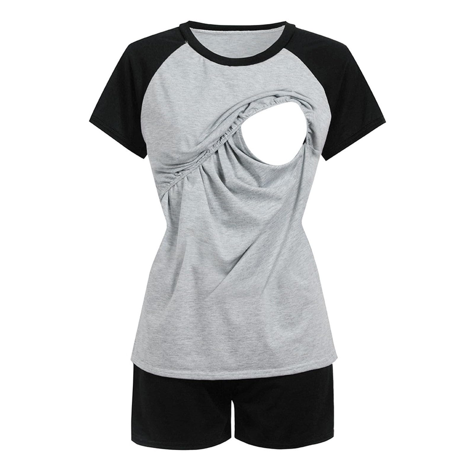 Generisch Set di biancheria da notte premaman con maniche corte, tessuto comodo, ideale per gravidanza, allattamento, versatile, rilassante
