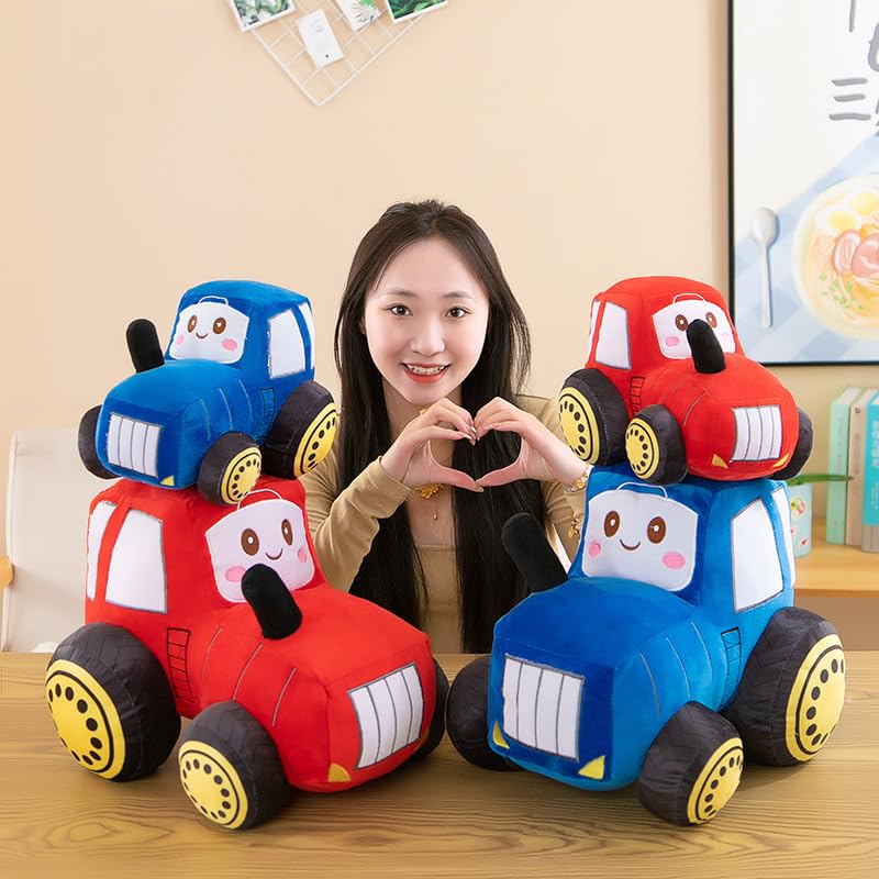 Image of Car Plush Toy Soft Stuffed Car Plush Pillow Toy CuteTractor Cartoon Throw Pillow Plushie Gifts for Kids Birthday Christmas Party (Tractor Blue)