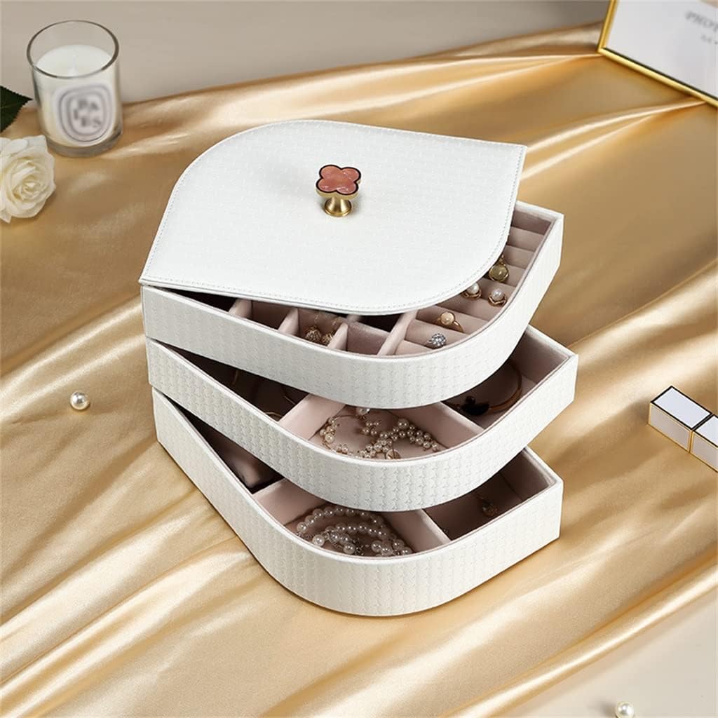 Multi-Function Jewelry Box Necklace Earrings Container Solid Color Portable Leather Storage Case(Gray)