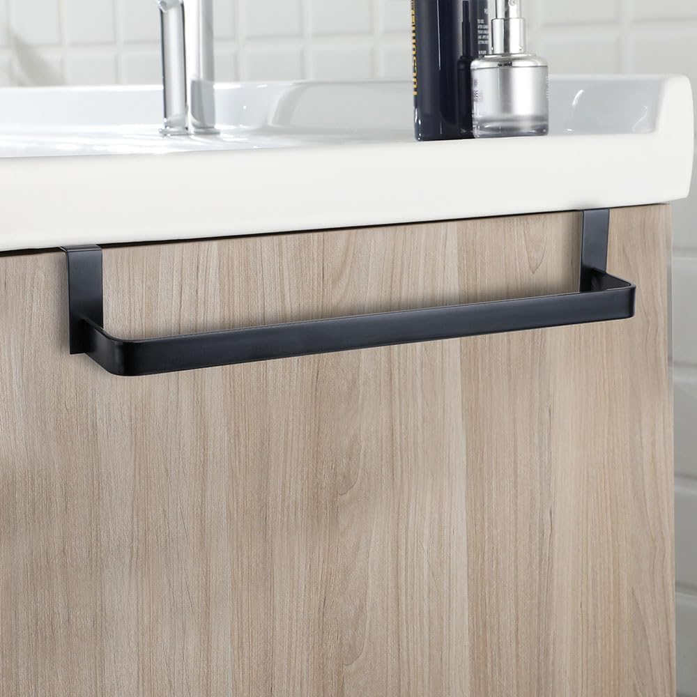 IMEX - Toallero Negro para Baño sin Taladro | Toallero Adhesivo para Mueble de Baño en Acero Inoxidable S.304 | Resistente a Humedad y Corrosión | Doble Sistema de Fijación (Atornillado o Pegado)