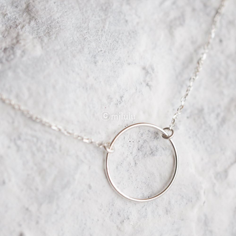 Simple Minimal Karma Circle Sterling Silver Necklace 15mm - Image 4