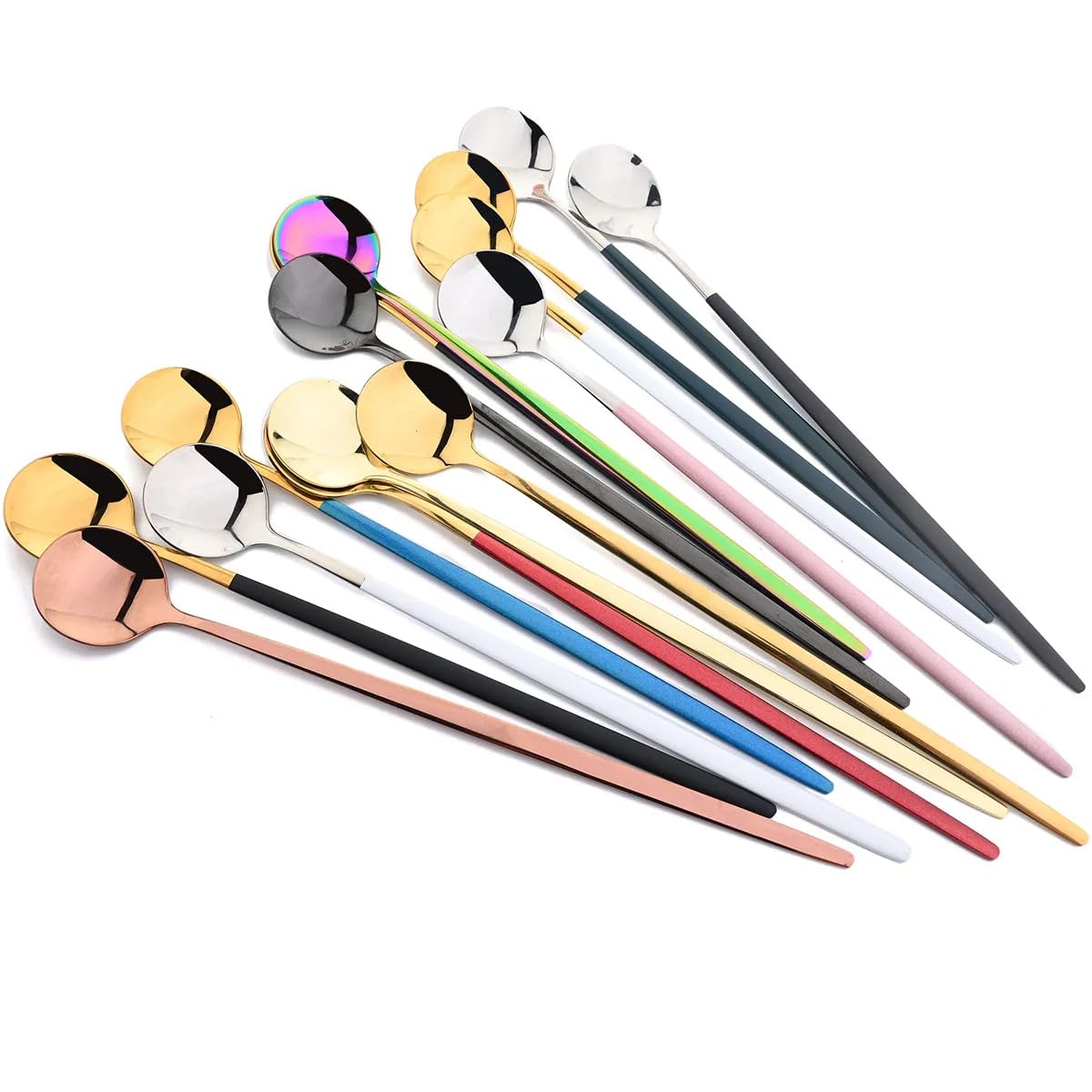 Juego de cubiertos de acero inoxidable con mango largo, 8 piezas, cuchara de acero inoxidable, utensilios de cocina, bar, utensilios de cubiertos, color plateado