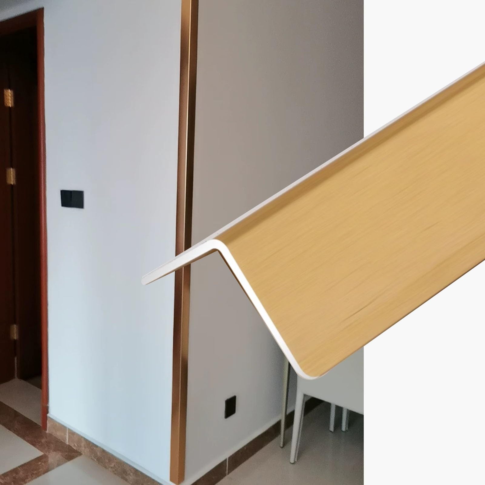 Protector de esquina de pared de aluminio, 70, 90, 120, 150 cm, tira de protección de borde largo con respaldo autoadhesivo, parachoques de seguridad de borde para G, longitud dorada de 140 cm