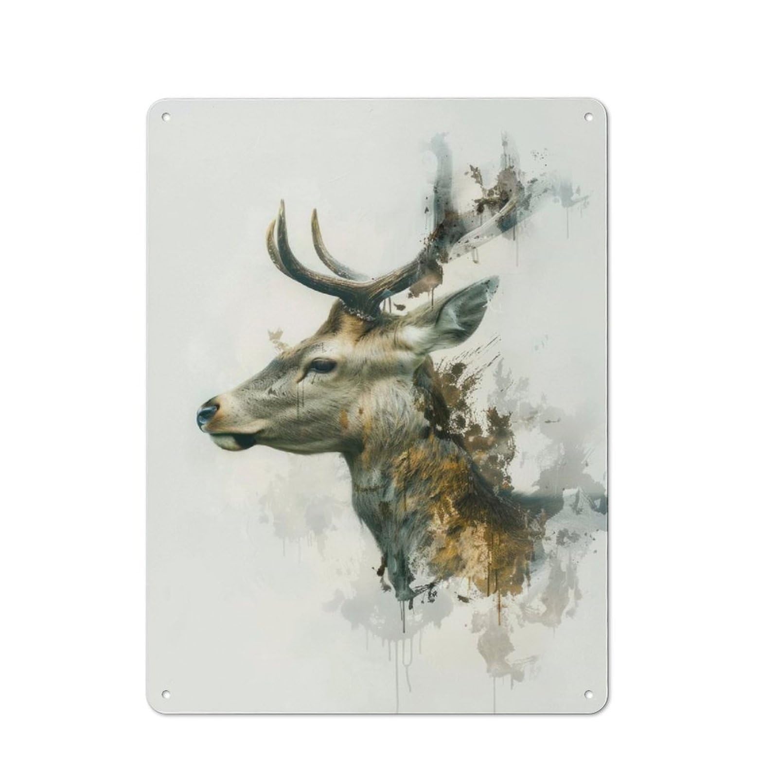Tin Wall Plaque 40x30cm with Deer Elegance for Living Room Or Hallway, Suited to Wall Displays in Living Rooms And Hallways