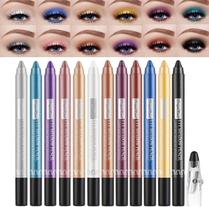 RUBYFACE Eyeshadow Stick Set, 12Pcs Shimmer Cream Eyeshadow Pen High Pigmented Eye Shadow Stick Waterproof Long Lasting Eye Makeup Gift for Women Girls-image-7