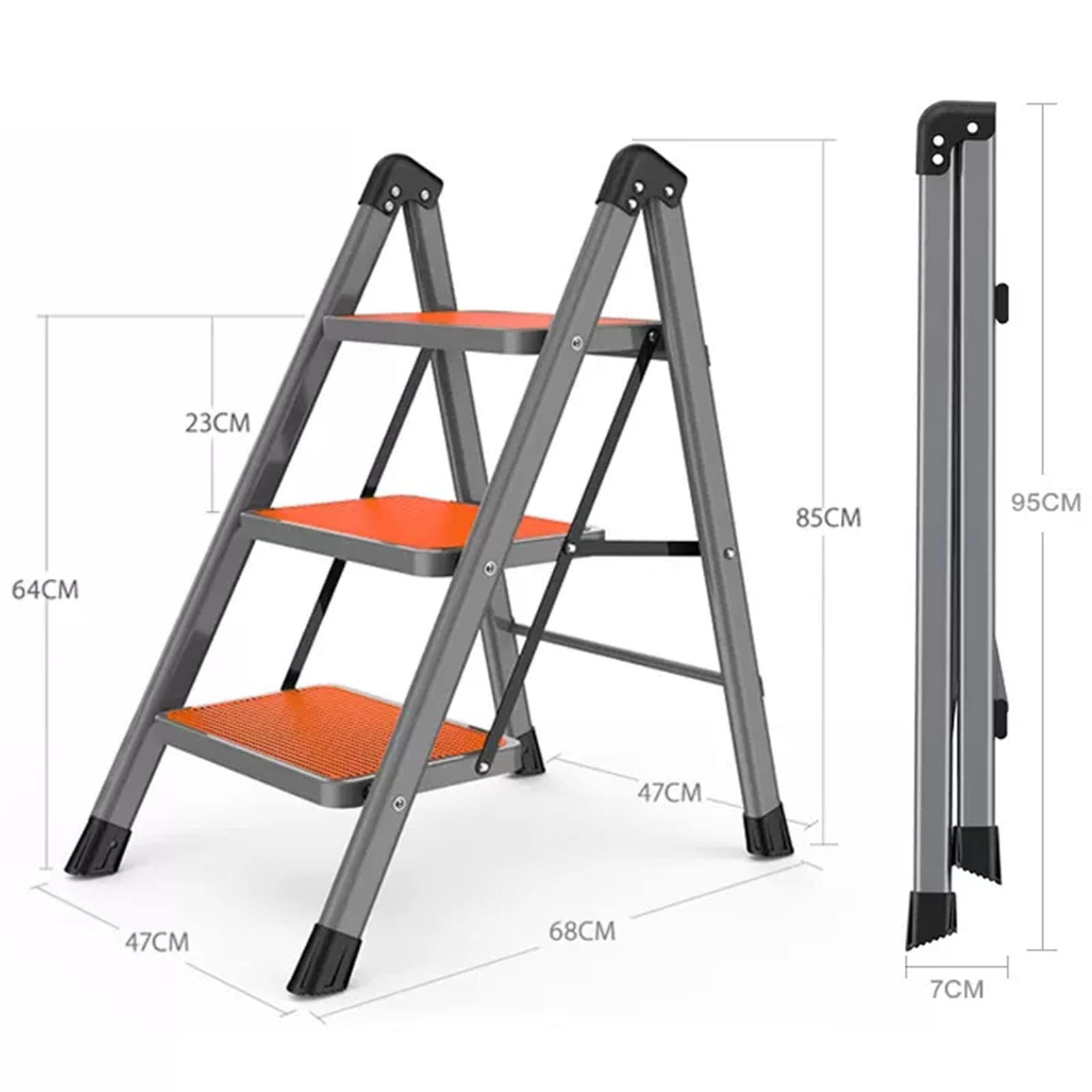 LHX Three-Step Four-Step Ladder Home Folding Indoor Telescopic Herringbone Ladder Multi-Function (Color : Red, Size : 3step)