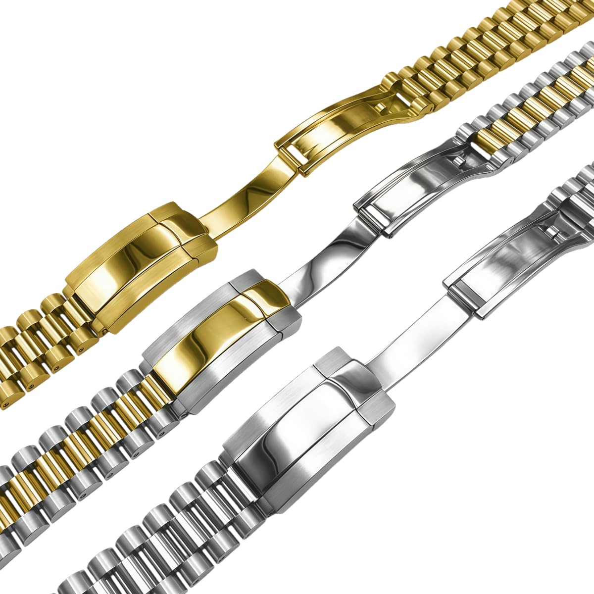 Cinturino Orologio Metallo Banda Ricambio Fibbia Nascosta 20mm 21mm Bracciale Maglie Massiccio per Rolex GMT - Master II - Argento + Oro 20mm