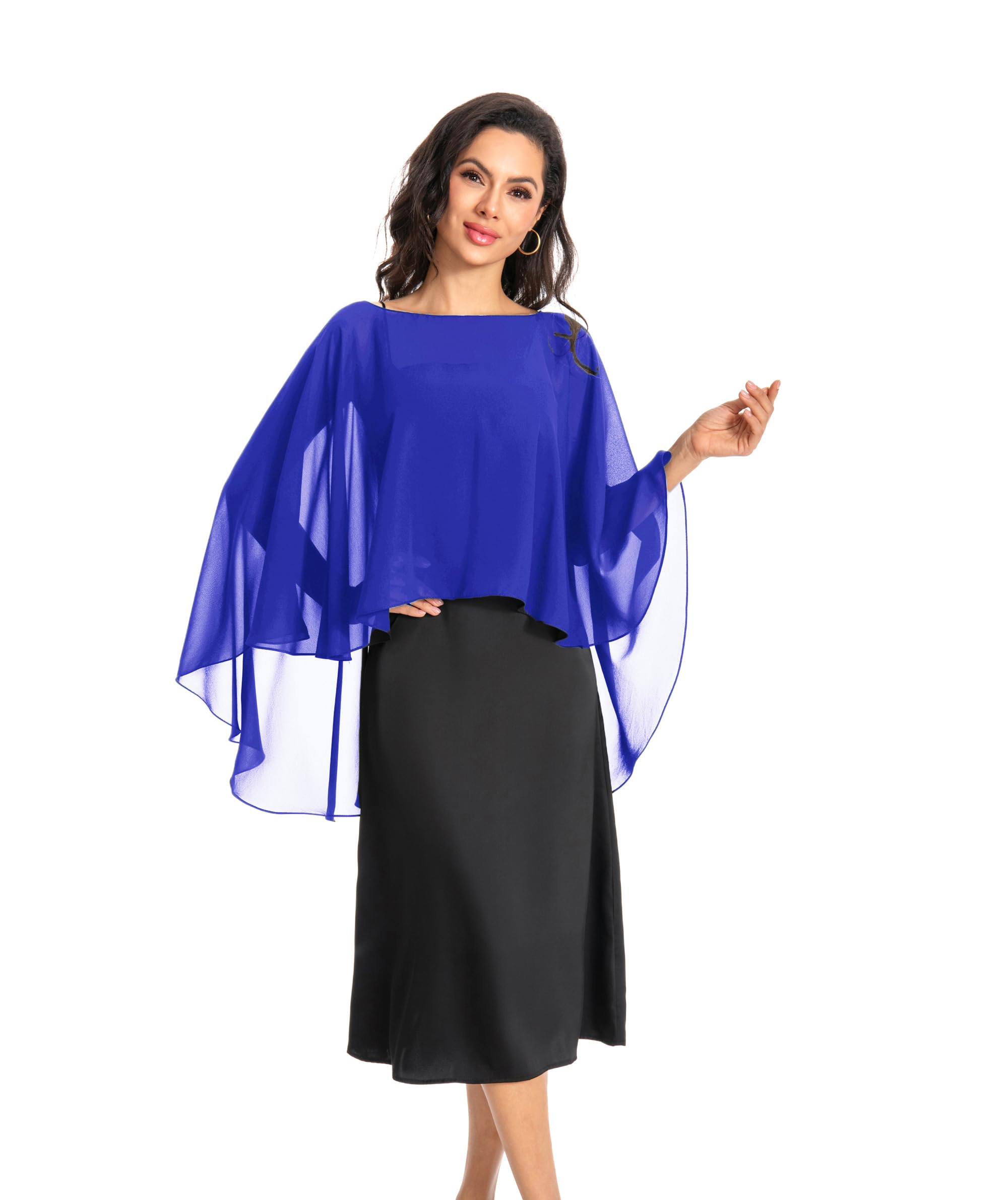 Baoqiya Chiffon Capes Sheer Capelets Long Cape Poncho For Women Plus Size