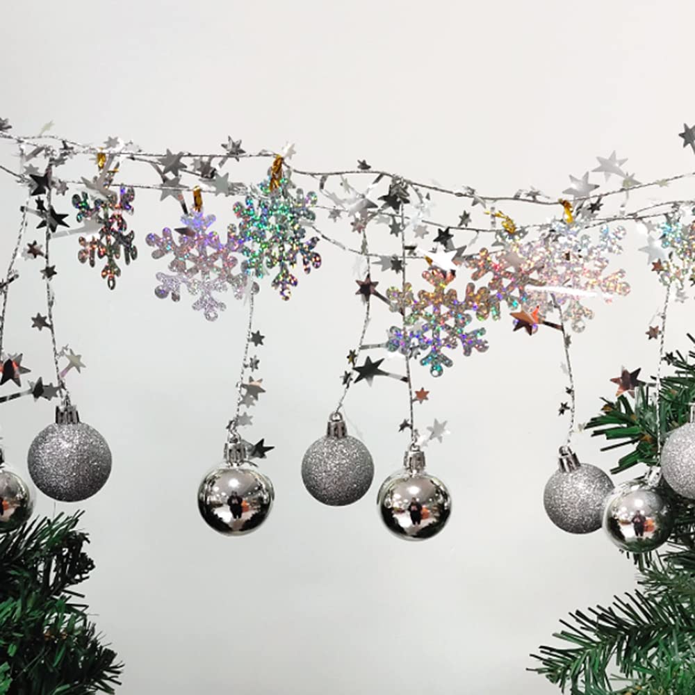 Weihnachtskugeln Silber Weihnachtsdekoration Cane Hängende Kugel Schneeflocke Weihnachtsbaum Ornamente Bälle for Weihnachten Home Decor(Red)
