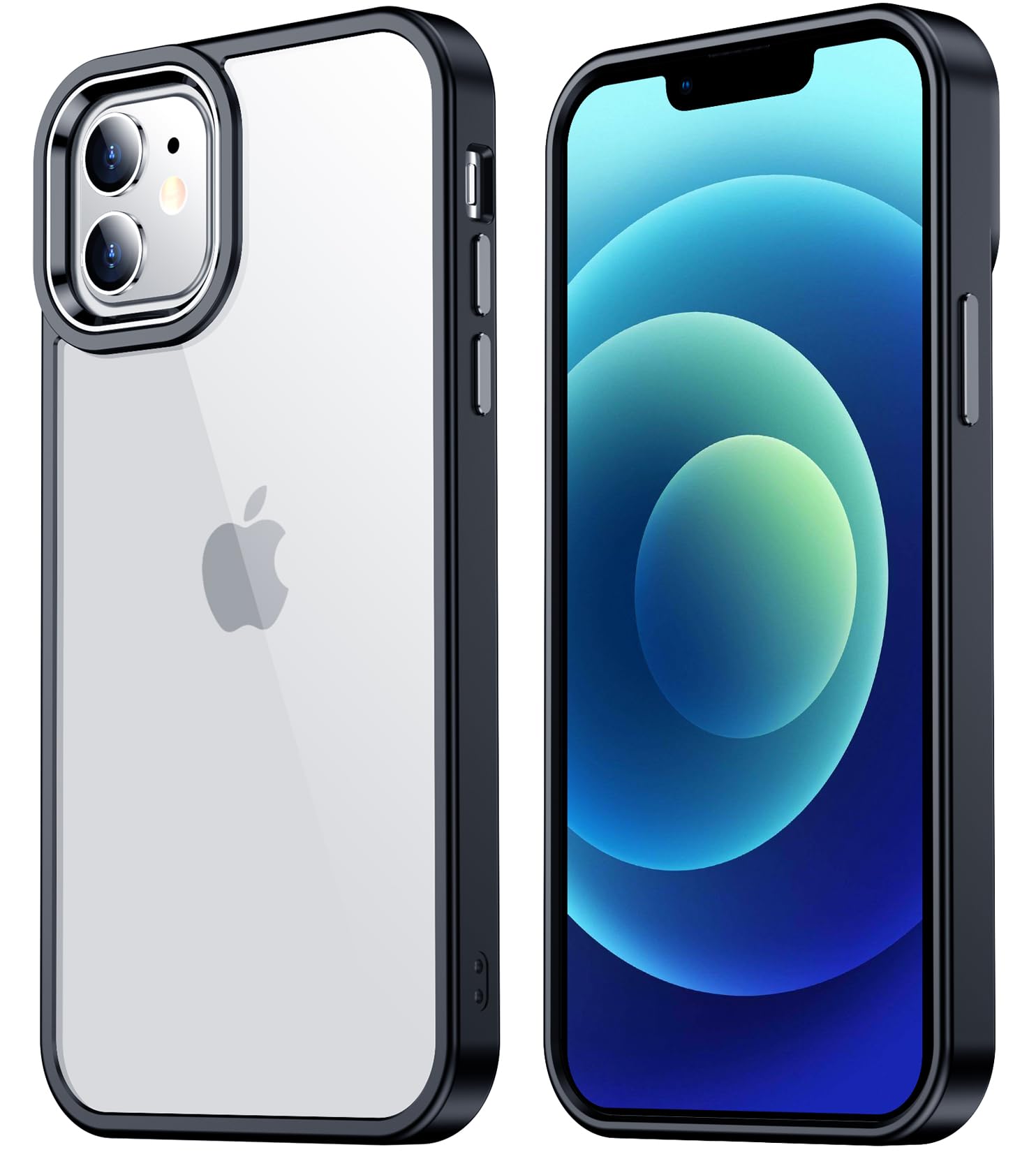 NEWTRENDSDesigned for iPhone 12 Case/iPhone 12 Pro Case,[NOT Yellowing] Soft TPU Hard PC Cover,Flexible Bumper Slim Crystal Clear Phone Case for iPhone 12/12 Pro 6.1" (Black)