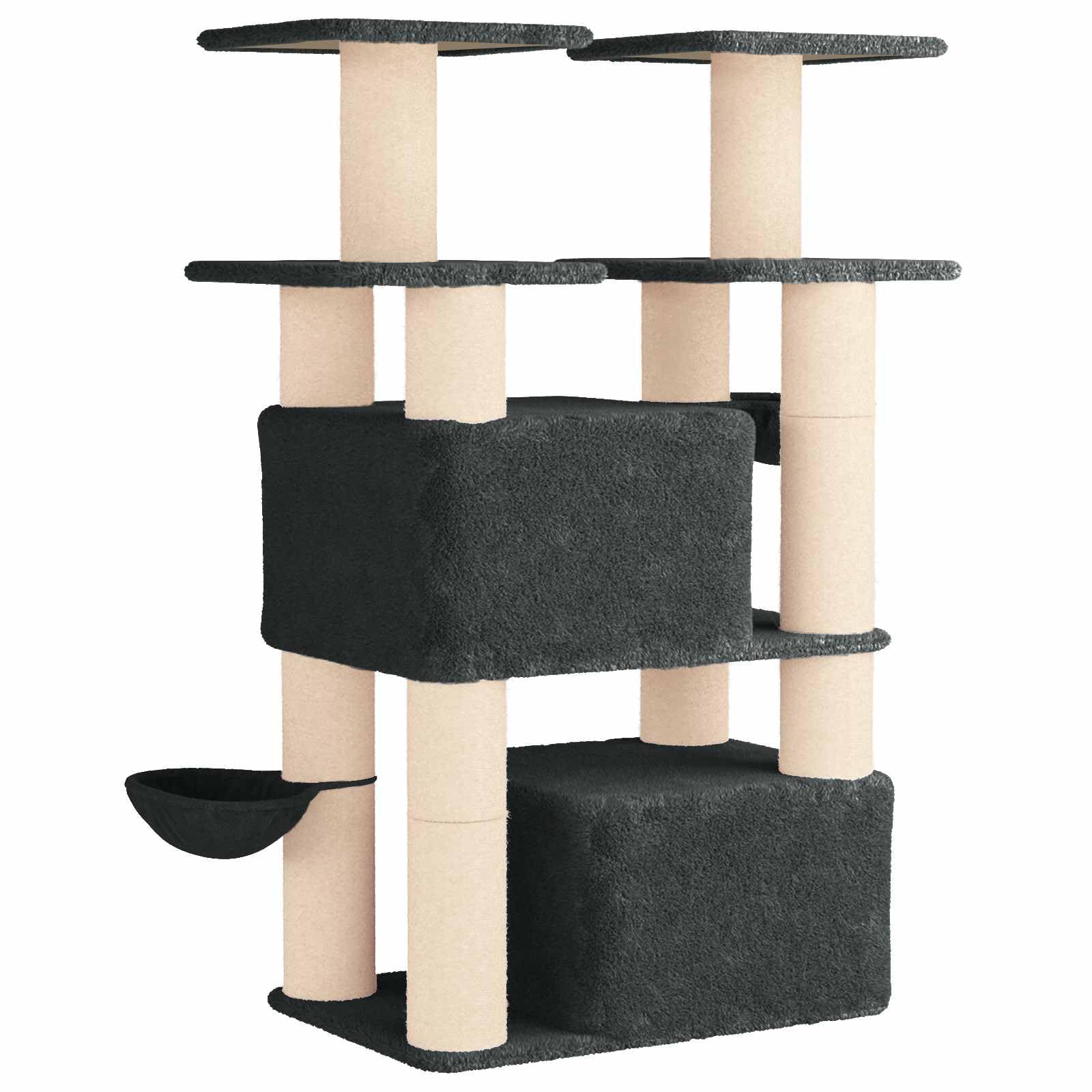 Juego de 2 árboles para gatos con pilares rascadores de sisal, gris oscuro, 147 cm | Torres de escalada de dos pisos para el salón con acogedora cueva y robustos troncos de sisal para el cuidado de las garras.