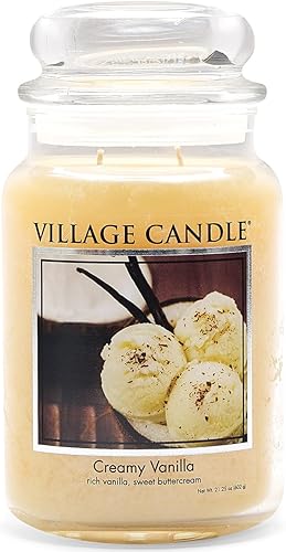 Village Candle Tarro de boticario de vidrio grande de vainilla cremosa, vela perfumada, 21.25 onzas, marfil