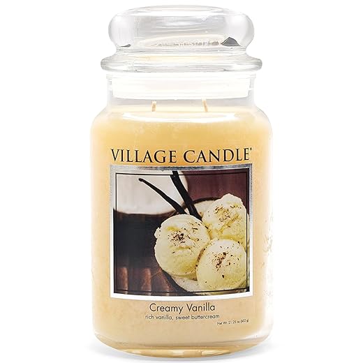 Village Candle Creamy Vanilla Large Glass Apothecary Jar Scented Candle, 21.25 oz, Ivory