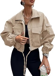UEAL Womens Cropped Bomber Jacket 2026 Trendy Zip Up Lightweight Utility Anorak Coat With Pockets