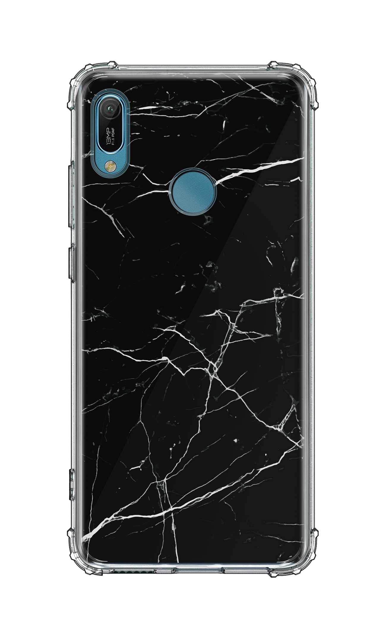 Stylizedd Classic Clear Case For Huawei Y6 Prime 2019 Soft Anti Drop Airbag TPU Gel Thin Transparent Flexible Shockproof Cover [ Designed for Huawei Y6 Prime 2019 ] - Marble Print Black Full Print