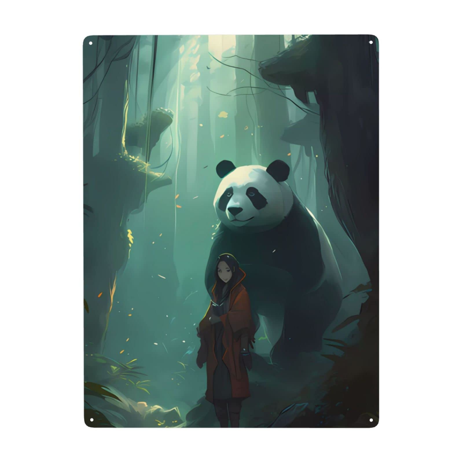 BVMPRS panda and girl Metal Outdoor Wall Decor,Funny Pictures Wall Decoration for Living Room,Retro Gothic Art Suitable for Bath Bedroom Office