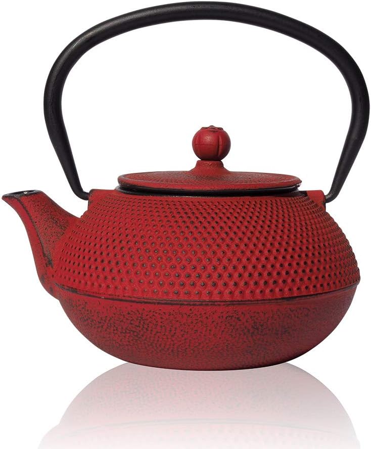 The Exotic Teapot - Red Tenshi Cast Iron Teapot, 600ml, 2 Cup Size, Japanese Style, Tetsubin Kettle
