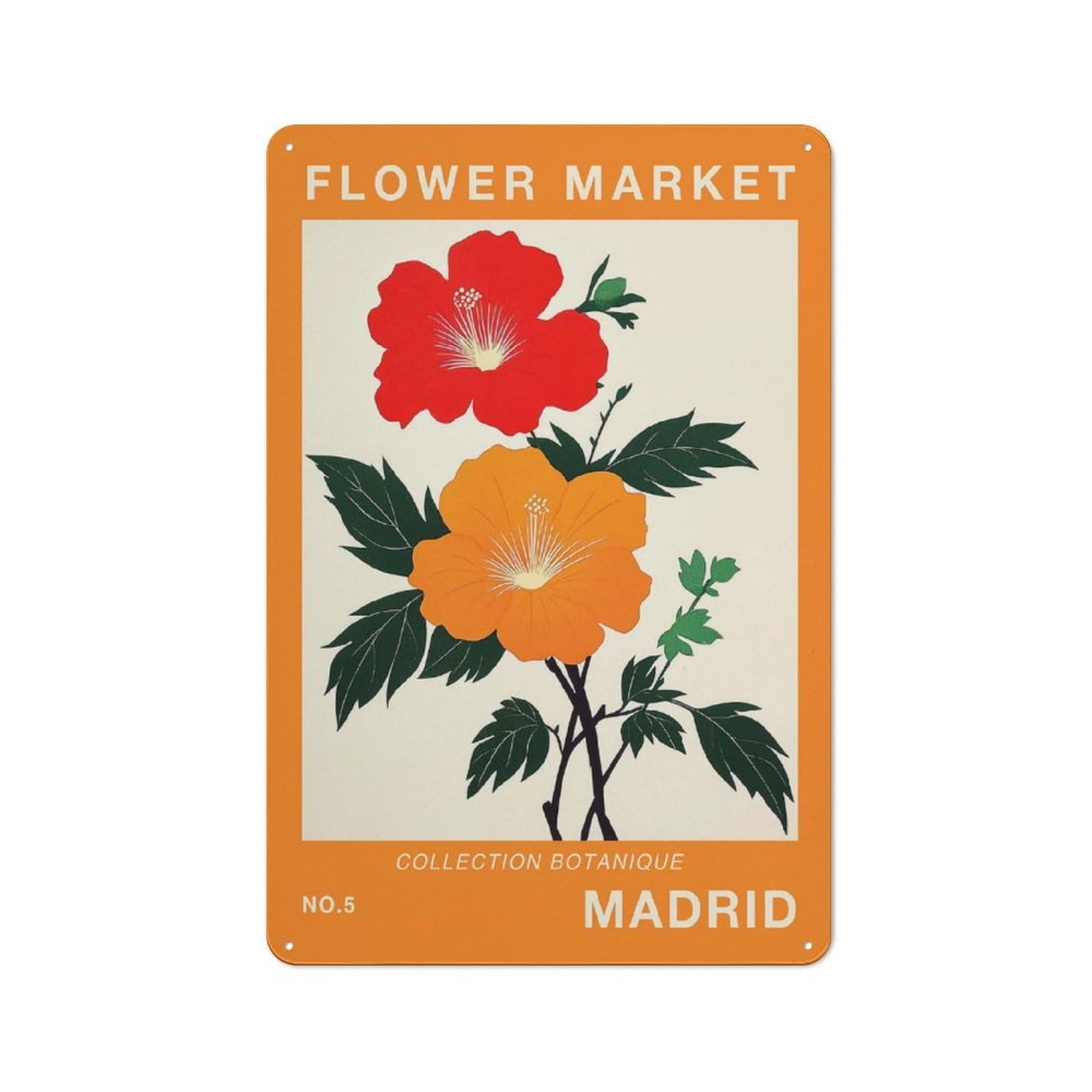 Junmoney Style Tin Wall Plaque 30X20cm With Flower Market Madrid Travel Poster For Workshop Wall, Housewarming Wall Decor For People Furnishing Workshop