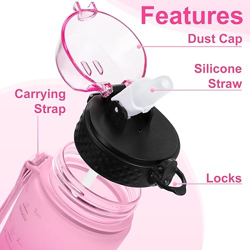 Miniatura 4 de Botella de agua motivacional para niños de 24 onzas con marcador de tiempo, tapa de pajilla, a prueba de fugas, botella de agua deportiva Tritan sin