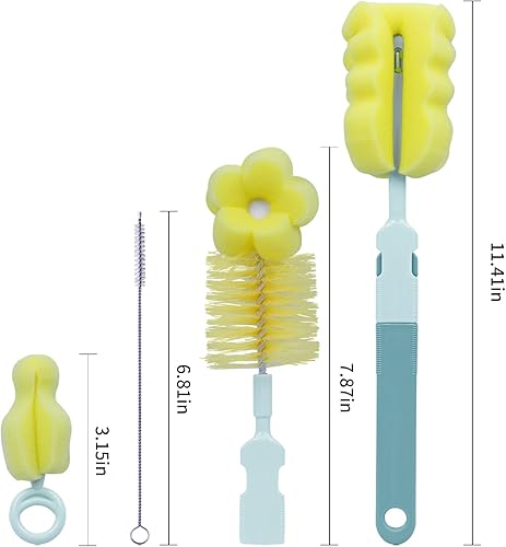 Miniatura 2 de Juego de cepillos para biberones 4 en 1, juego de limpiador de cepillos de esponja con limpiador de pezones, cepillo de limpieza para pajilla,
