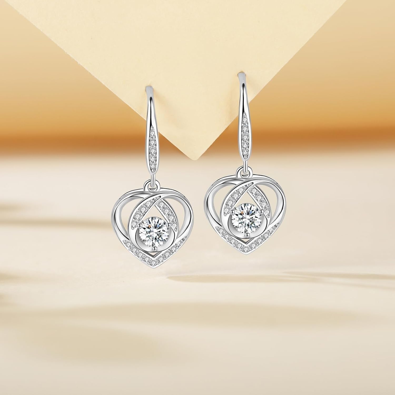 S925 Sterling Silver 1ct.tw Diamond Drop Earrings for Women, Heart Shape Hook Earring,Elegant Gift for Girlfriend on Valentine's Day