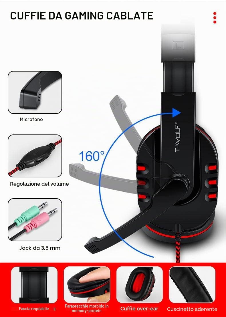T-Wolf Gaming Combo TF800 - Tappetino per tastiera/mouse/cuffie/mouse con cavo LED RGB retroilluminato per utenti PC gamer, 4 in 1, nero