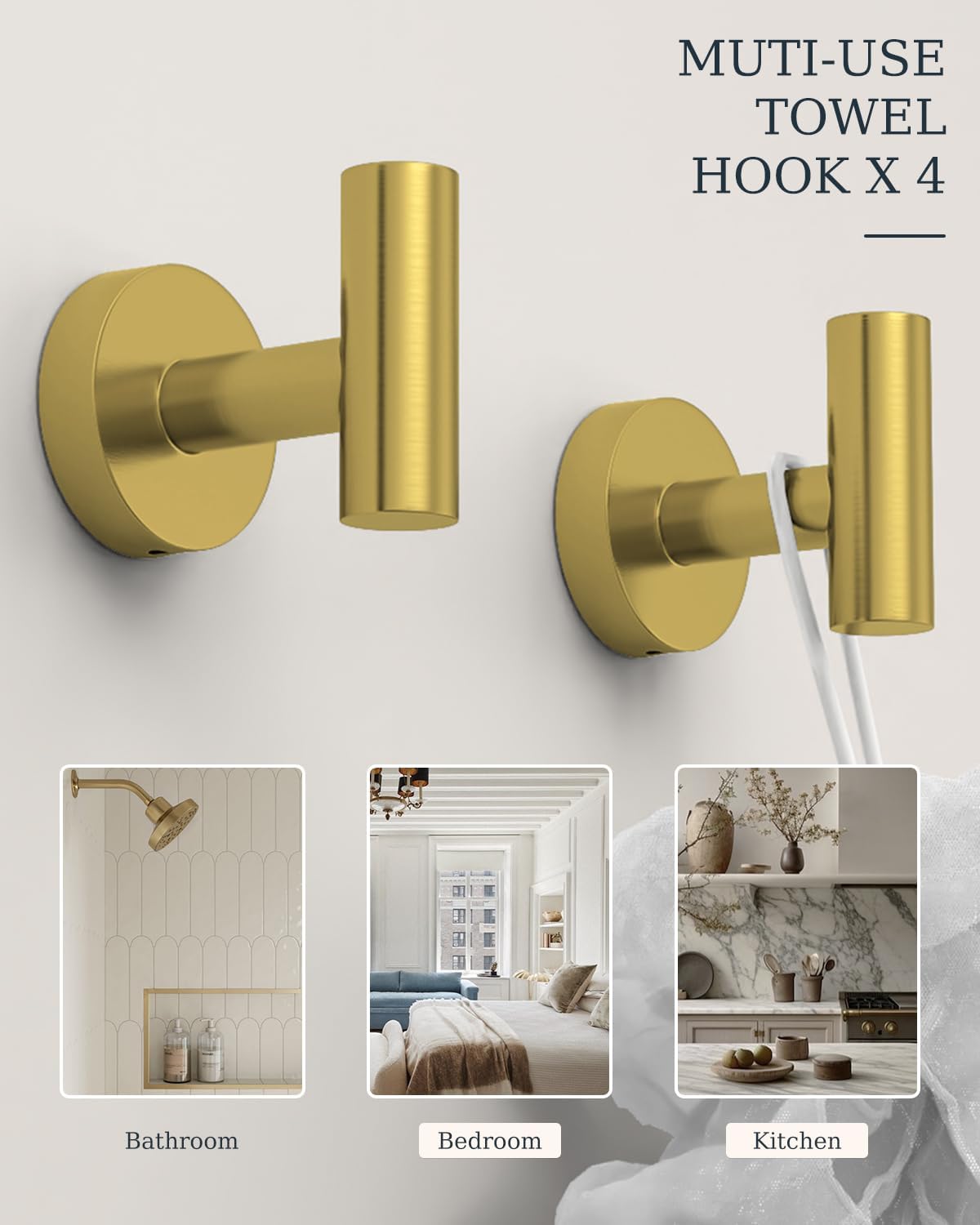 Gold Bathroom Hardware Set 10 Pieces, Stainless Steel Towel Bar Set Includes 26 inch Towel Bar, 4 Towel Hook, 2 Towel Ring Toilet Paper Holder