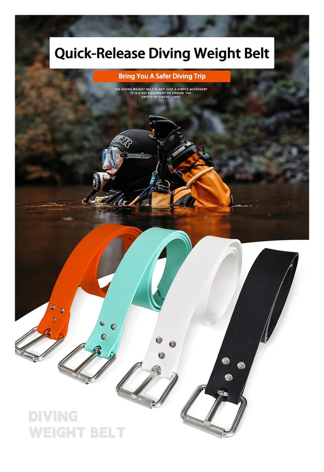 Cintura Sub Cintura con Pesi for Immersione - Fibbia in Acciaio Inossidabile 316 a sgancio rapido in Silicone for Immersioni subacquee, apnea, Attrezzatura for Pesca Subacquea