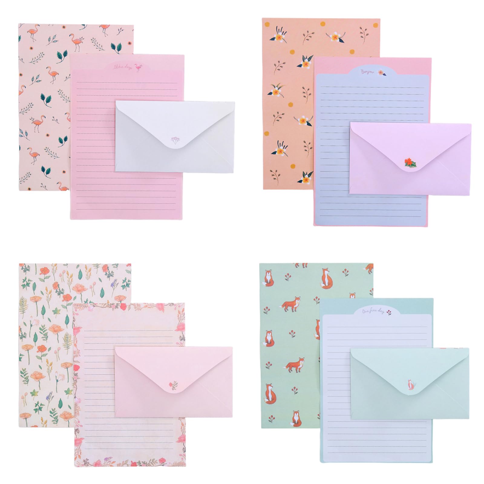Omeblos 36Pcs Writing Paper and Envelopes Sets, 4 Different Pattern Letter Writing Set, 24 Paper and 12 Stationery Packaging, Letter Writing Set for Letters, Poetry, Invitations & Thank You Cards