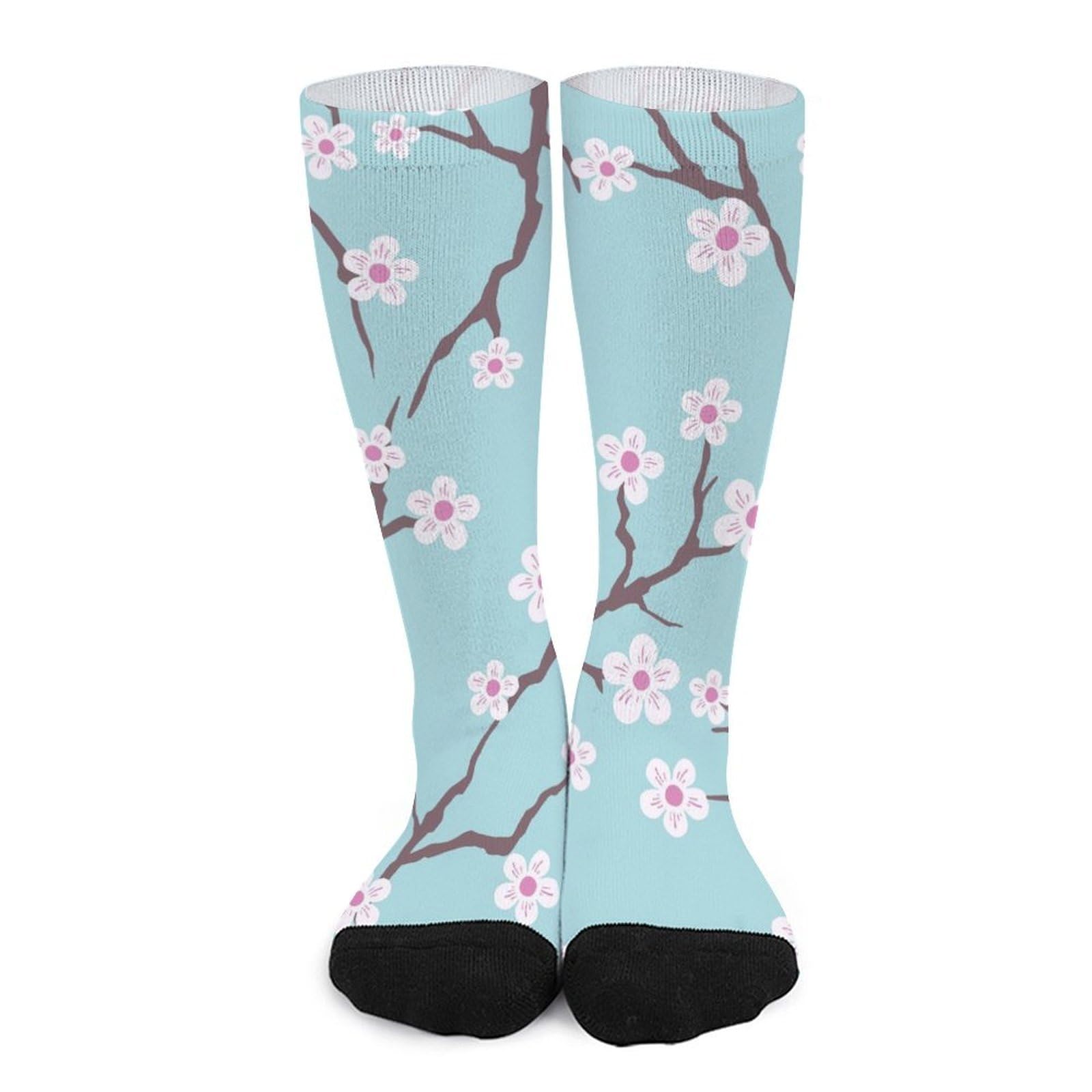 Fkgvwo Women's Color2 Dress Socks Peach Blossom Crew Socks Mid Calf Socks Athletic Running Socks For Men