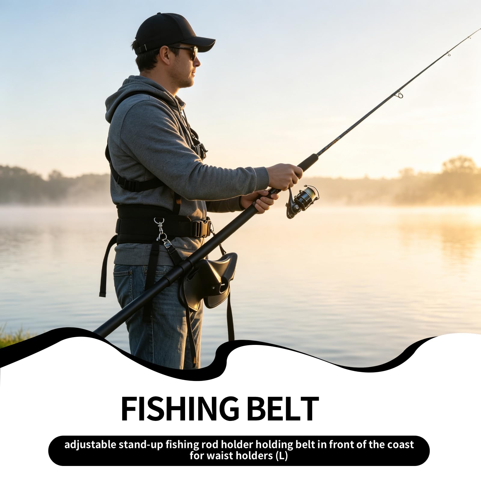 Cintura da pesca, regolabile, supporto per canna da pesca, supporto per palo di fissaggio, imbracatura per spalla offshore per supporto in vita (L)