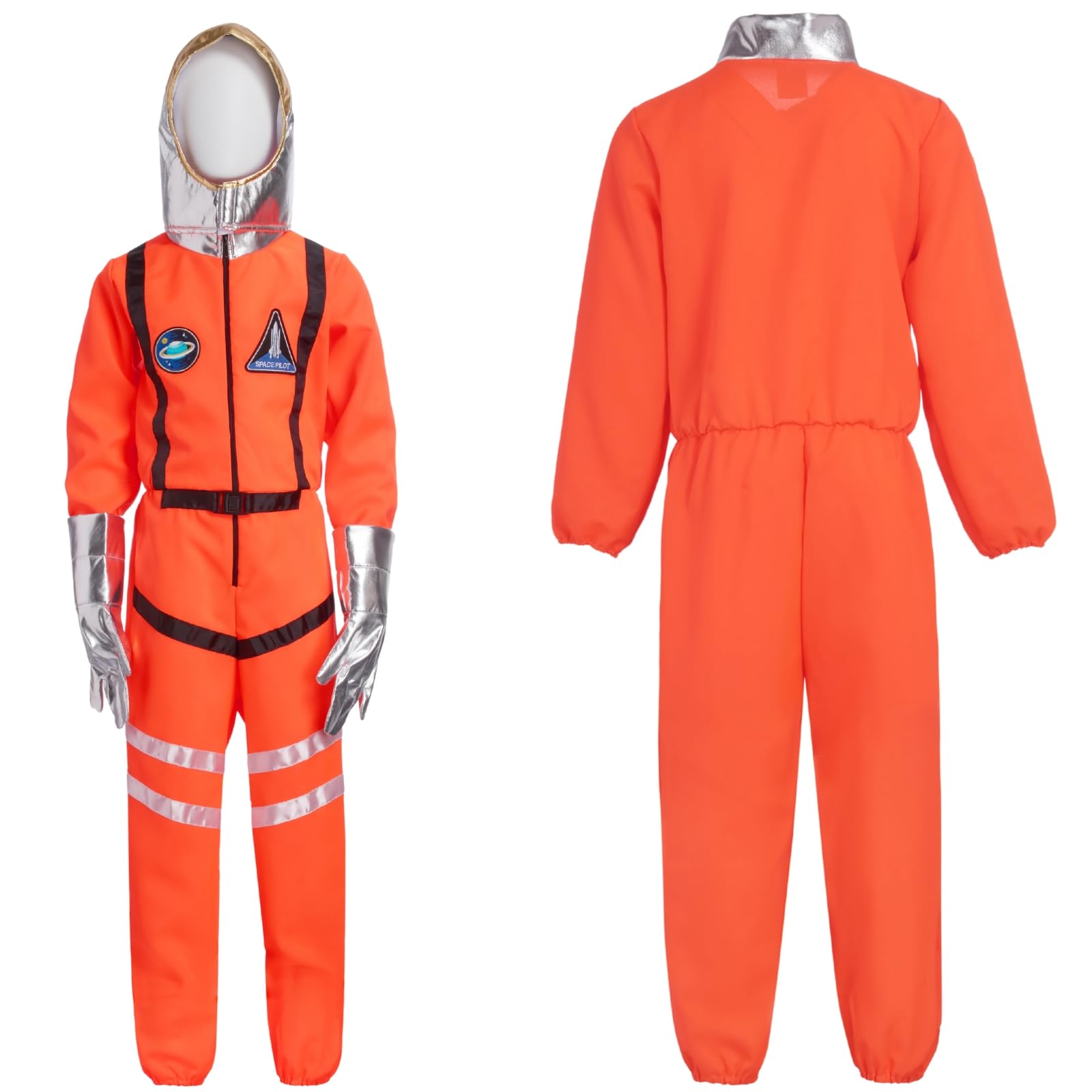 maxToonrain Kids Astronaut Costume Boys and Girls Orange Space Costume Spaceman Role Play Halloween Costume with Astronaut Helmet and Gloves (XX-Large) - Image 2