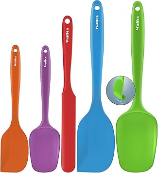 Walfos Silicone Spatula -600F Heat Resistant Kitchen Scraper Spatulas, Strong Steel Core and One-Pieces Design, for Cooking Mixing Baking - BPA Free and Dishwasher Safe, Multicolor set of 5